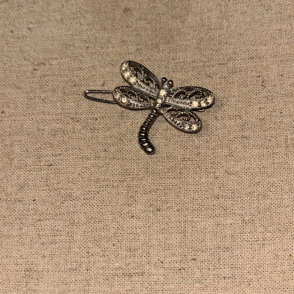 Dragonfly hair clip vintage with all stones intact ~ 1.5” x 1.5”